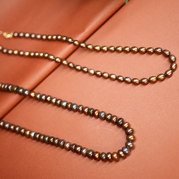 Lustrous Chocolate Brown Oval Pearl Necklace | Authentic Moti Mala