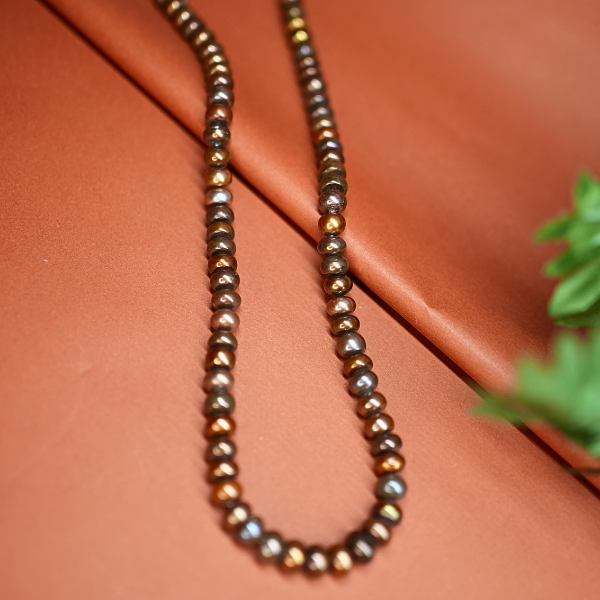 Lustrous Chocolate Brown Oval Pearl Necklace | Authentic Moti Mala