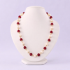 Elysian Elite White Pearl Beaded Bold Statement Necklace Set with Blue Crystal Pendant and Matching Earrings