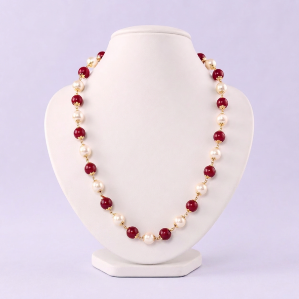 Elysian Elite White Pearl Beaded Bold Statement Necklace Set with Blue Crystal Pendant and Matching Earrings