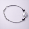 Elysian Elite Modern Sterling Silver Baroque Pearl and Dark Peacock Pearl Bangle Bracelet