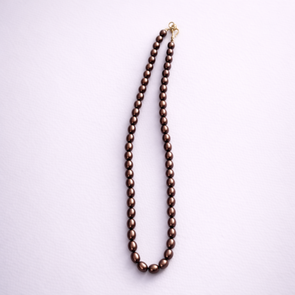 Elegant brown pearl single strand beaded necklace mala by Elysian Elite
