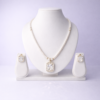 Elysian Elite White Pearl Beaded Bold Statement Necklace Set with Crystal Pendant and Matching Earrings