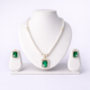 Elysian Elite White Pearl Beaded Bold Statement Necklace Set with Green Crystal Pendant and Matching Earrings