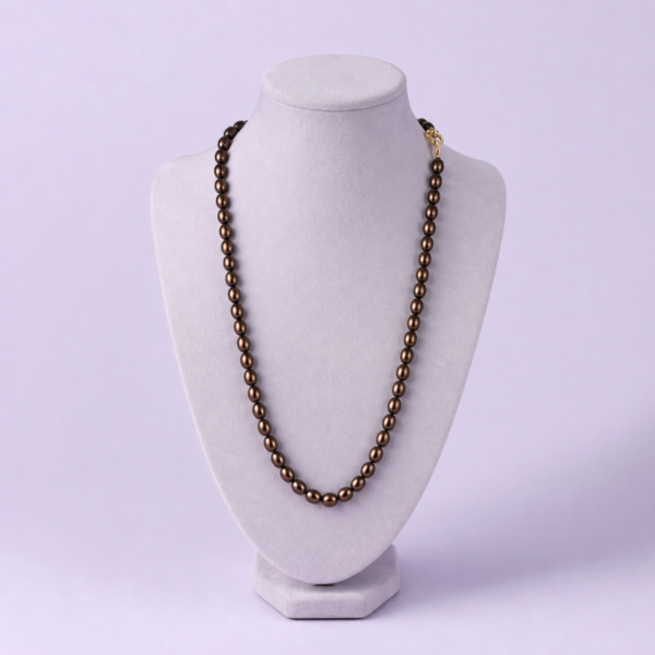 Bronze Metallic Pearl Strand Necklace for Women with Round Chocolate Beads and Gold Clasp
